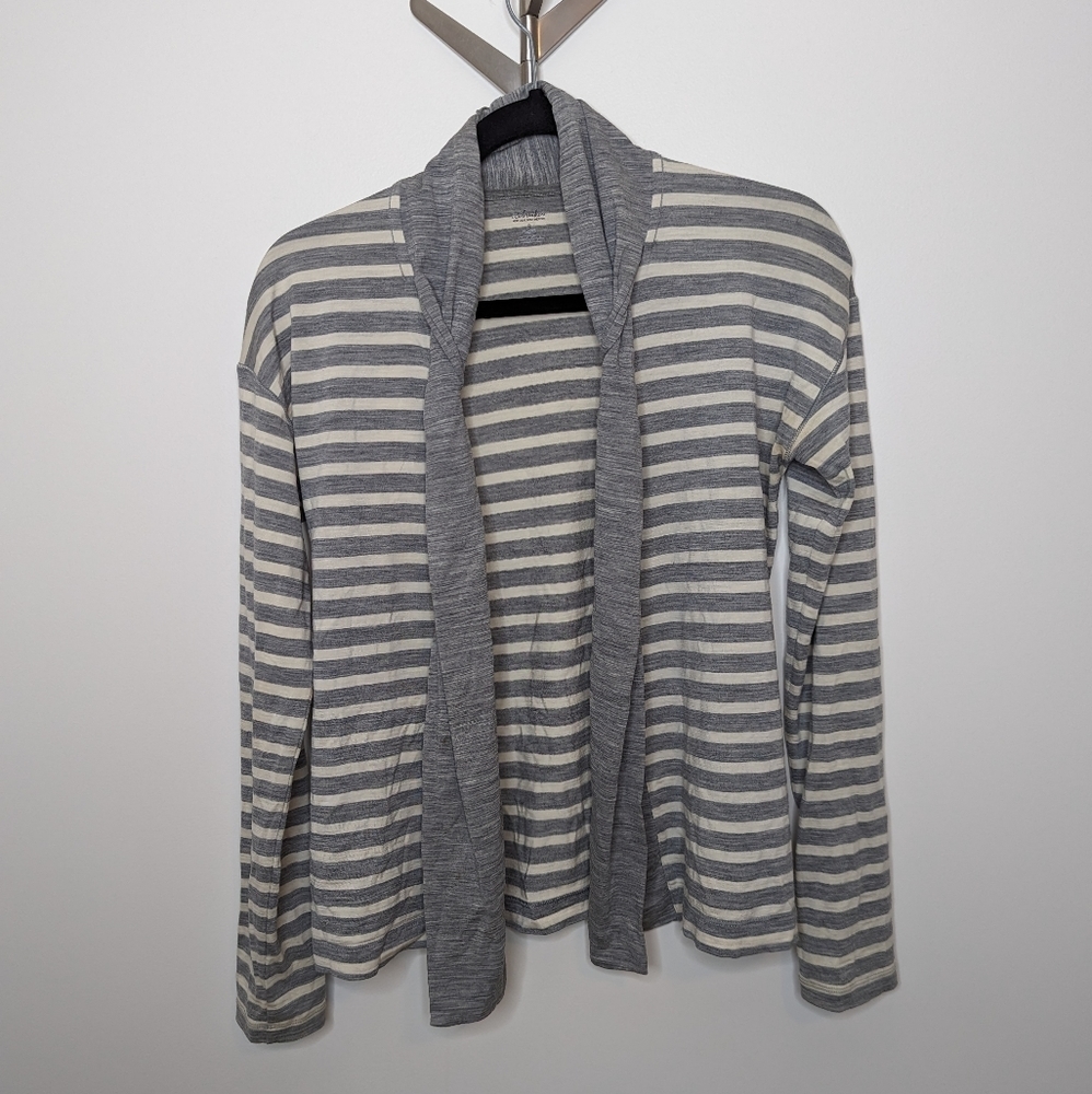 Icebreaker Gray and Cream Striped Cardigan